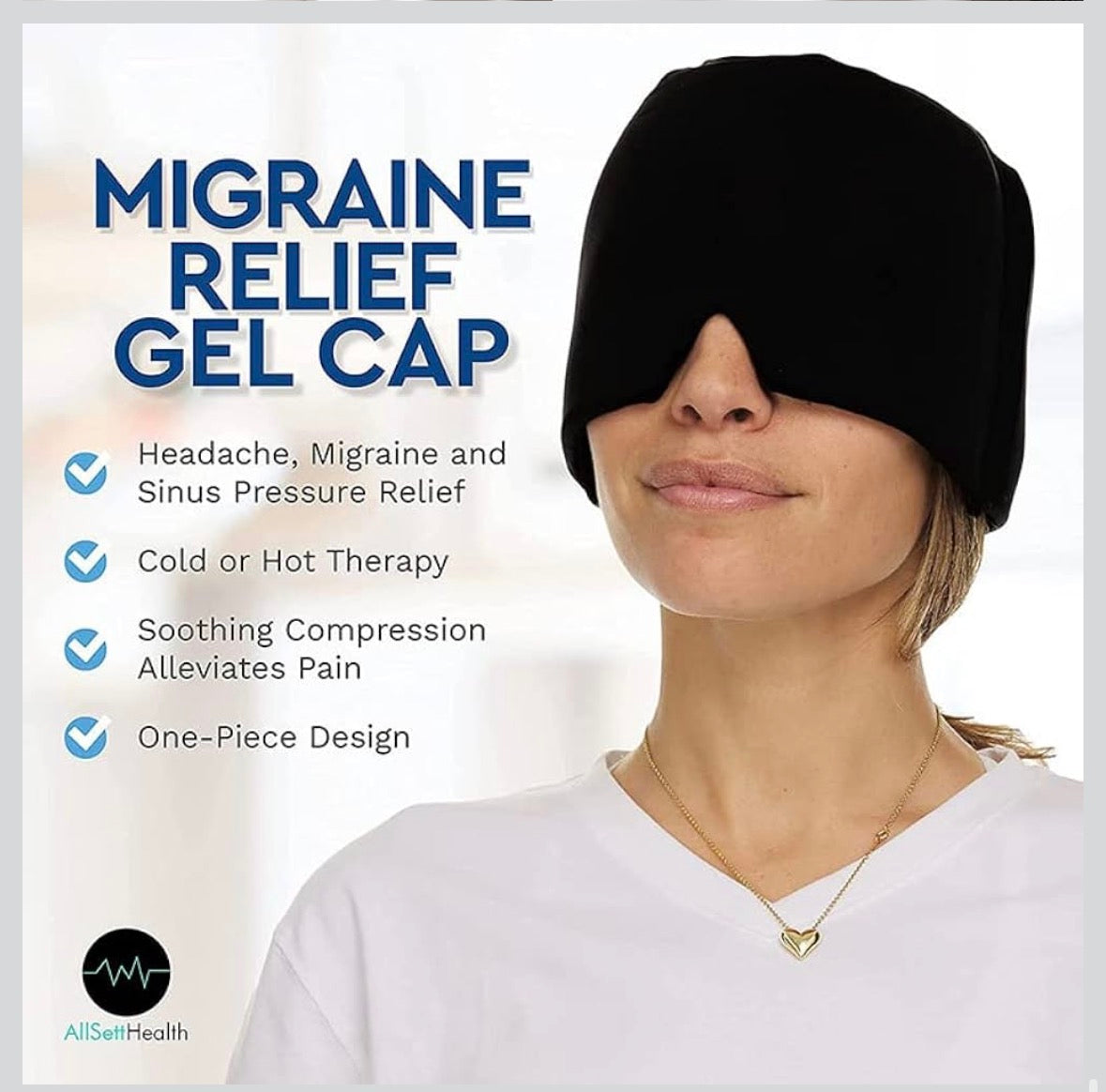 Ice Compress Headache Eye Mask Hat for Migraine, Stress, and Tension Relief